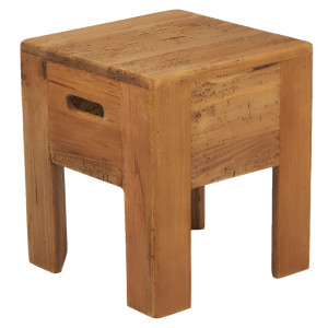 Tabouret carré / table d'appoint en bois de pin recyclé - naturel et montagnard - CHALET