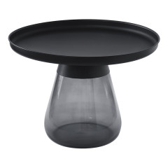 Table basse en verre trempé noir fumé avec plateau en métal - H 42 cm - BENTA