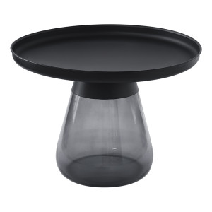 Table basse en verre trempé noir fumé avec plateau en métal - H 42 cm - BENTA