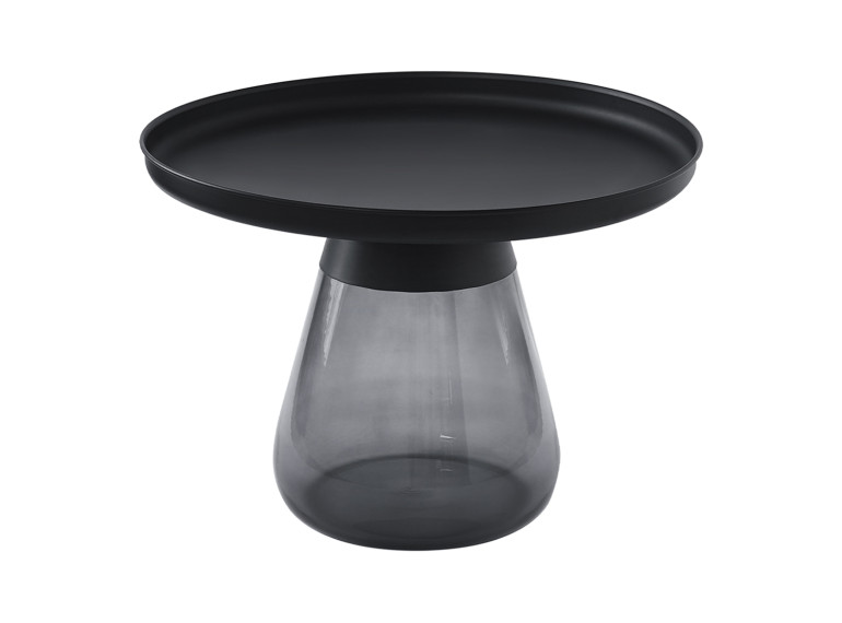 Table basse en verre trempé noir fumé avec plateau en métal - H 42 cm - BENTA