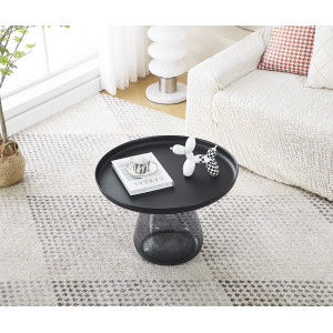 Table basse en verre trempé noir fumé avec plateau en métal - H 42 cm - BENTA