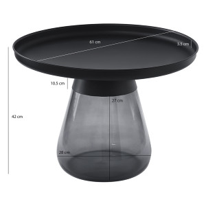 Table basse en verre trempé noir fumé avec plateau en métal - H 42 cm - BENTA