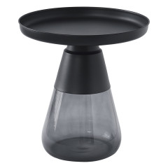 Table basse en verre trempé noir fumé avec plateau en métal - H 53 cm - BENTA