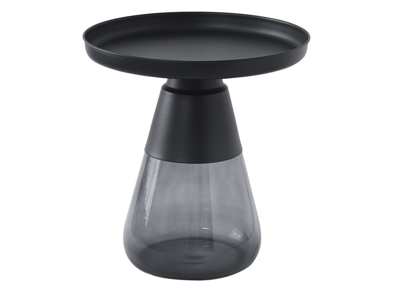 Table basse en verre trempé noir fumé avec plateau en métal - H 53 cm - BENTA