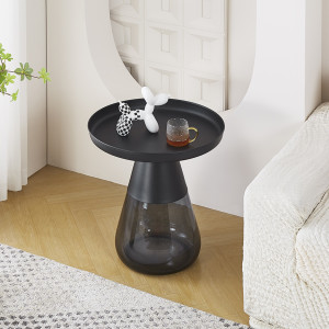 Table basse en verre trempé noir fumé avec plateau en métal - H 53 cm - BENTA