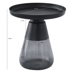 Table basse en verre trempé noir fumé avec plateau en métal - H 53 cm - BENTA