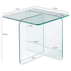 Table basse carrée en verre trempé transparent - BENT