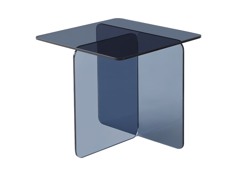 Table basse carrée en verre trempé teinté bleu - BENT