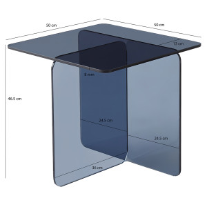 Table basse carrée en verre trempé teinté bleu - BENT