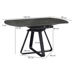 Table de repas extensible en céramique gris anthracite - 90/150 cm - GERMAIN