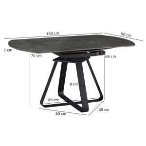 Table de repas extensible en céramique gris anthracite - 90/150 cm - GERMAIN