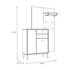 Meuble d’entrée rangement et porte manteau couleur bois et sauge – SACHA