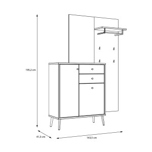 Meuble d’entrée rangement et porte manteau couleur bois et sauge – SACHA