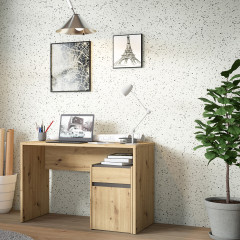 Bureau avec caisson amovible effet bois et gris foncé - L110 CM - KIARA