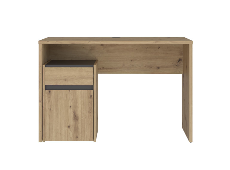 Bureau avec caisson amovible effet bois et gris foncé - L110 CM - KIARA