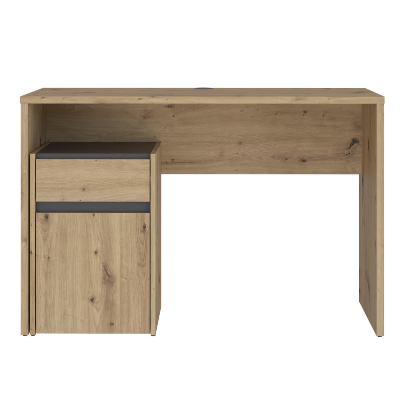 Bureau avec caisson amovible effet bois et gris foncé - L110 CM - KIARA