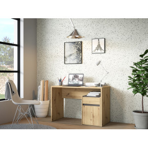 Bureau avec caisson amovible effet bois et gris foncé - L110 CM - KIARA