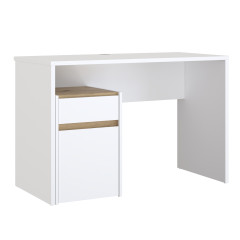 Bureau avec caisson amovible blanc mat et effet chêne - L110 CM - KIARA