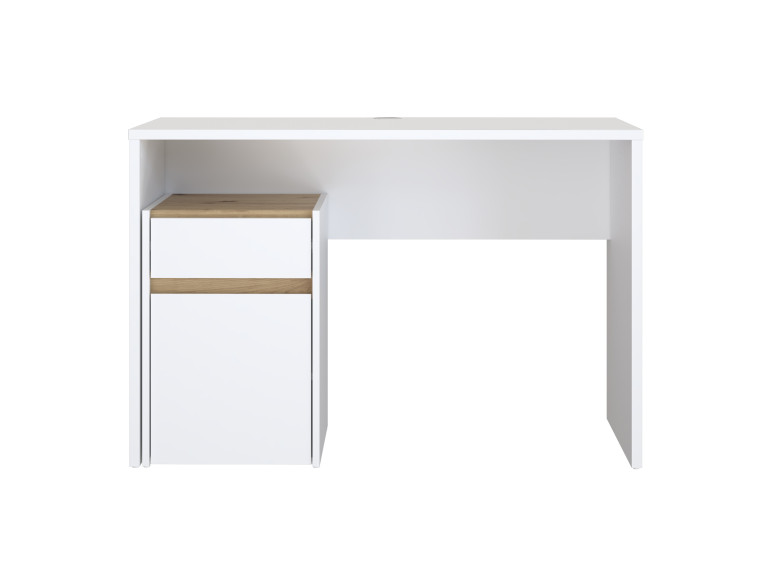 Bureau avec caisson amovible blanc mat et effet chêne - L110 CM - KIARA