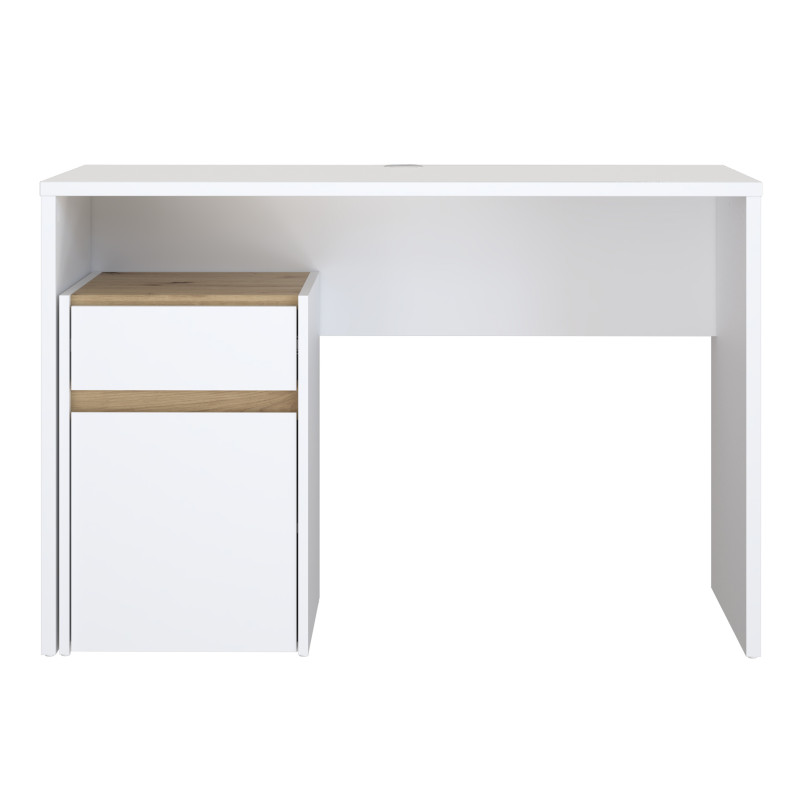 Bureau avec caisson amovible blanc mat et effet chêne - L110 CM - KIARA