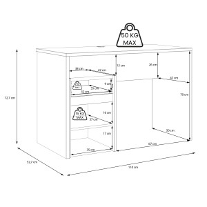 Bureau avec caisson amovible blanc mat et effet chêne - L110 CM - KIARA