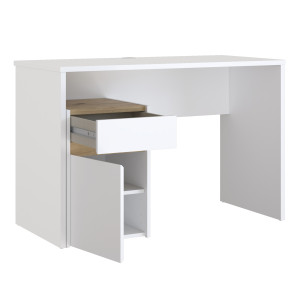 Bureau avec caisson amovible blanc mat et effet chêne - L110 CM - KIARA