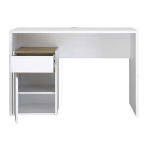 Bureau avec caisson amovible blanc mat et effet chêne - L110 CM - KIARA