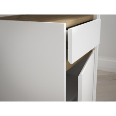 Bureau avec caisson amovible blanc mat et effet chêne - L110 CM - KIARA