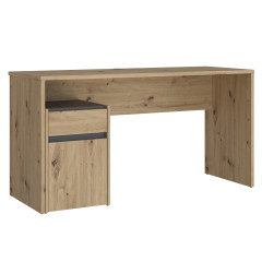 Bureau avec caisson amovible effet bois et gris foncé - L140 CM - KIARA