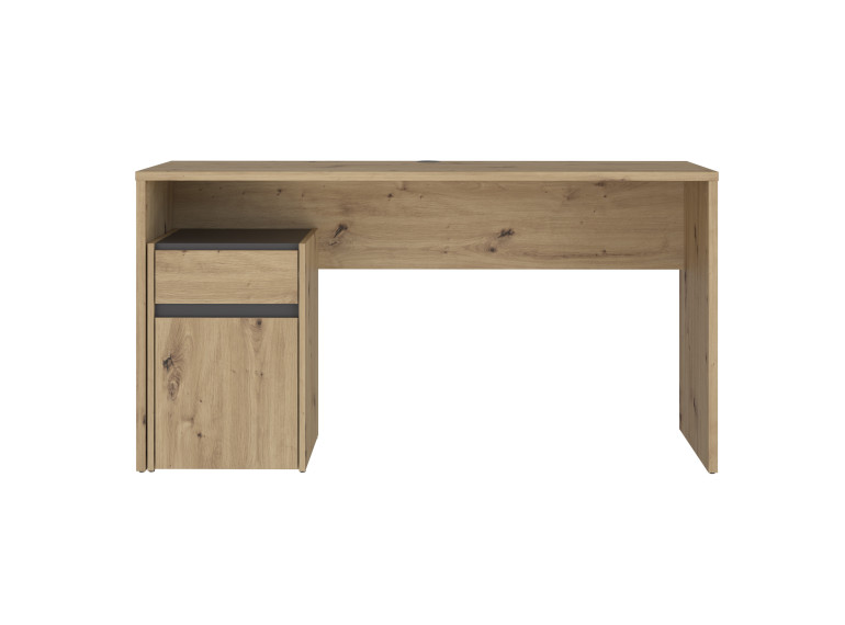 Bureau avec caisson amovible effet bois et gris foncé - L140 CM - KIARA