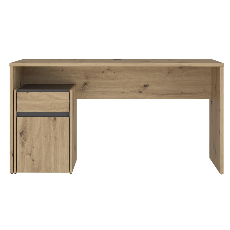 Bureau avec caisson amovible effet bois et gris foncé - L140 CM - KIARA