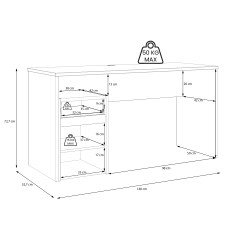 Bureau avec caisson amovible effet bois et gris foncé - L140 CM - KIARA