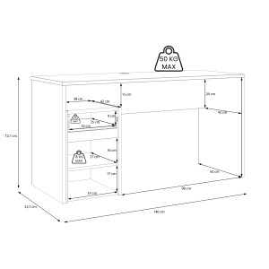 Bureau avec caisson amovible effet bois et gris foncé - L140 CM - KIARA