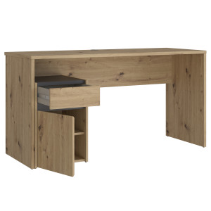 Bureau avec caisson amovible effet bois et gris foncé - L140 CM - KIARA