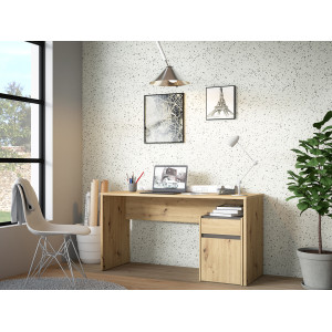 Bureau avec caisson amovible effet bois et gris foncé - L140 CM - KIARA