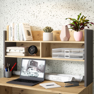 Sur-meuble de bureau avec rangements effet bois et gris foncé - L 110 CM -KIAKA