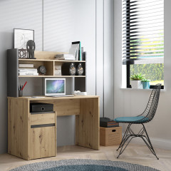 Sur-meuble de bureau avec rangements effet bois et gris foncé - L 110 CM -KIAKA