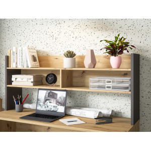 Sur-meuble de bureau avec rangements effet bois et gris foncé - L 140 CM -KIAKA