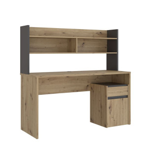 Sur-meuble de bureau avec rangements effet bois et gris foncé - L 140 CM -KIAKA