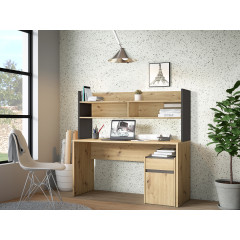 Sur-meuble de bureau avec rangements effet bois et gris foncé - L 140 CM -KIAKA