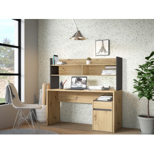 Sur-meuble de bureau avec rangements effet bois et gris foncé - L 140 CM -KIAKA