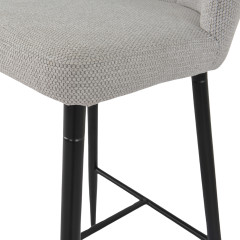 Chaise de Bar 105 cm avec Dossier Coquillage en Tissu Gris Clair et Piètement Noir avec Repose-pieds - CARMEN