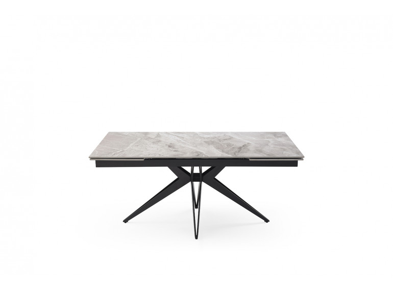 Table personnalisable avec un piètement croix ajouré : moderne et imposant, il assure un maintien optimal.
